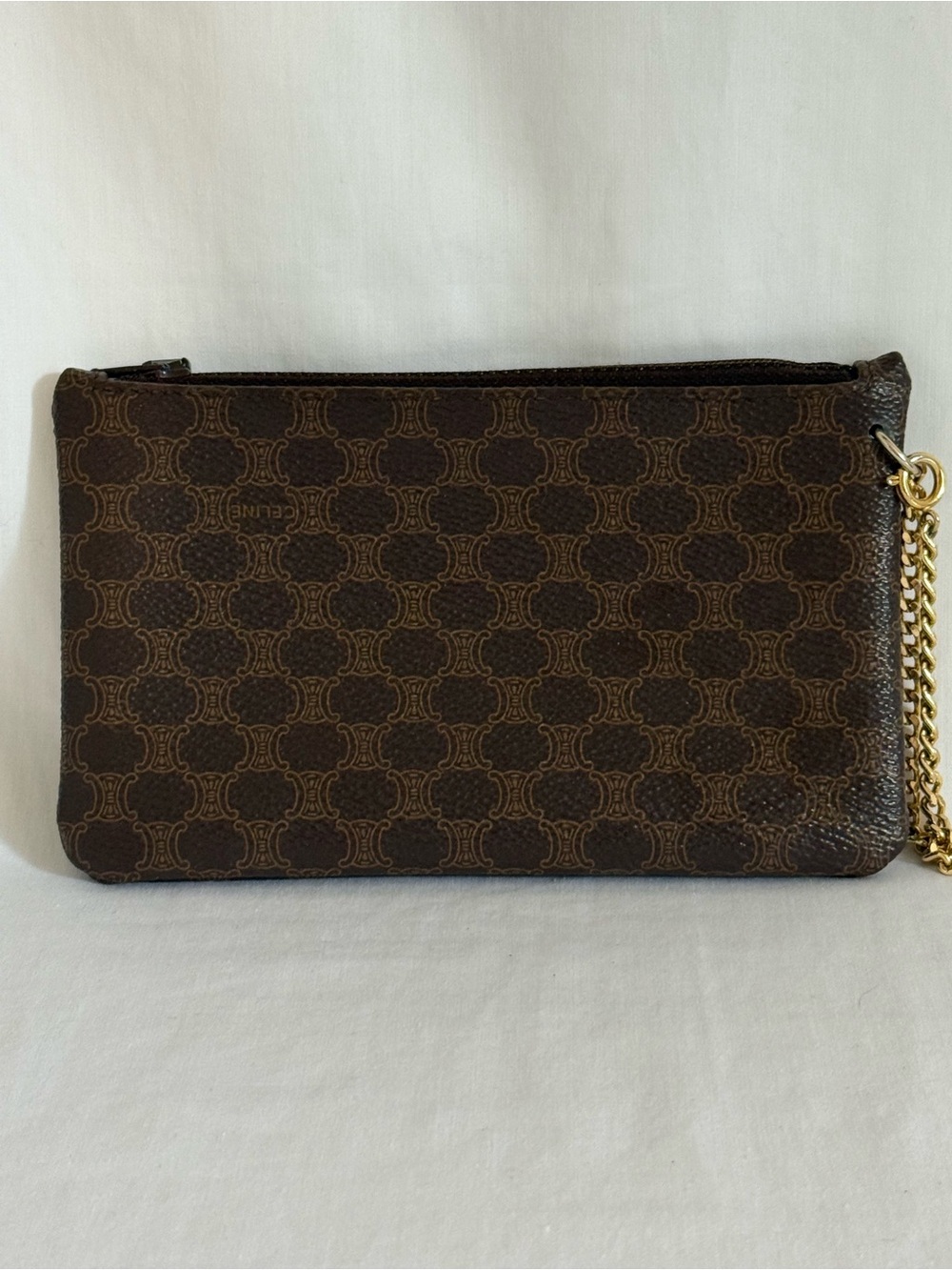 Celine Triomphe Canvas Coin Pouch Brown Logo Zip Clutch - Picture 3 of 8